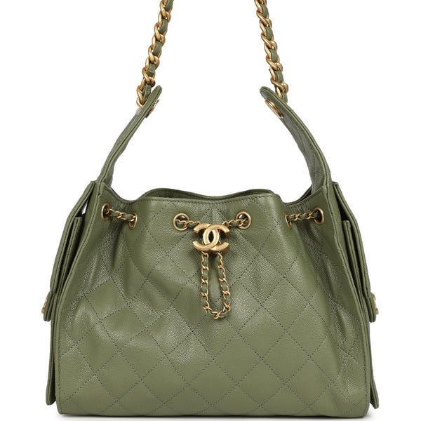 Chanel Chanel Small 25 Hobo Bag Green Caviar Antique Gold Hardware