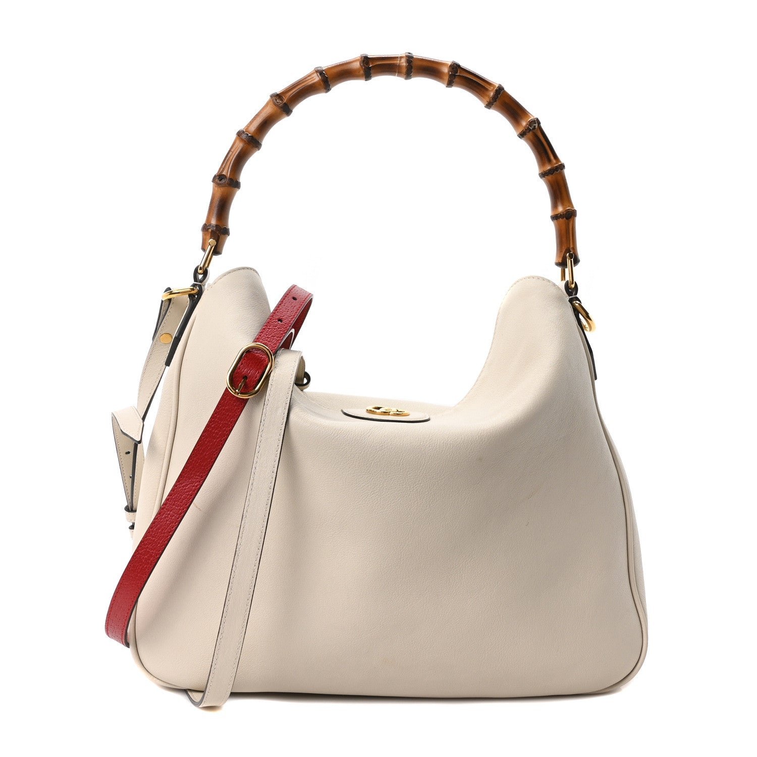 Gucci Softy Wonka Textured Dollar Calfskin Large Diana Bamboo Shoulder Bag Mystic White Hibiscus Red