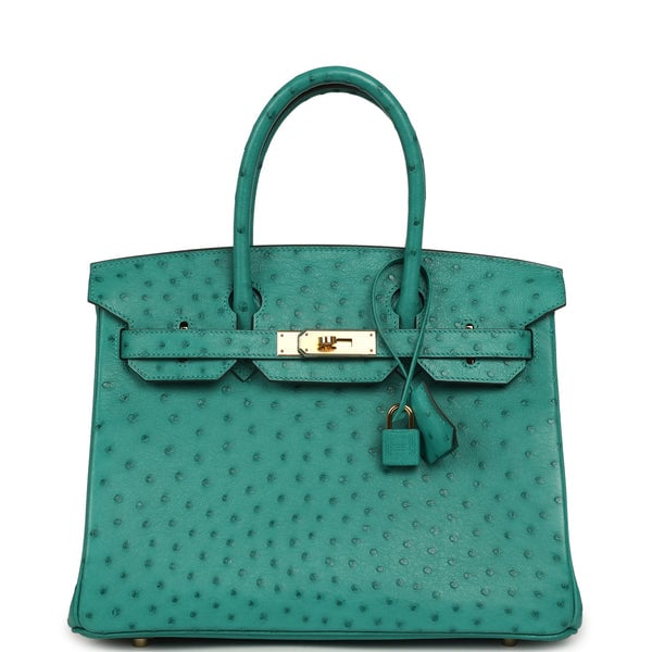 Pre-owned Hermes Birkin 30 Vert Verone Ostrich Gold Hardware