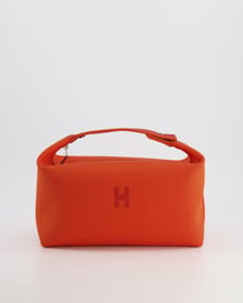 Hermes Hermès Large Bride-a-Brac Case in Orange Feu Canvas with Palladium Hardware