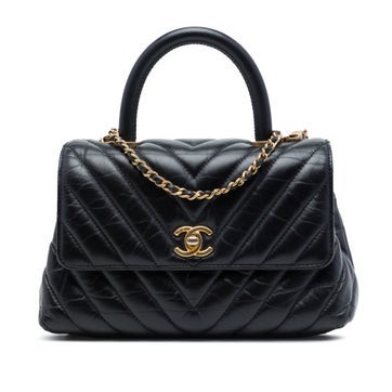 Mini Chevron Aged Calfskin Coco Top Handle Bag