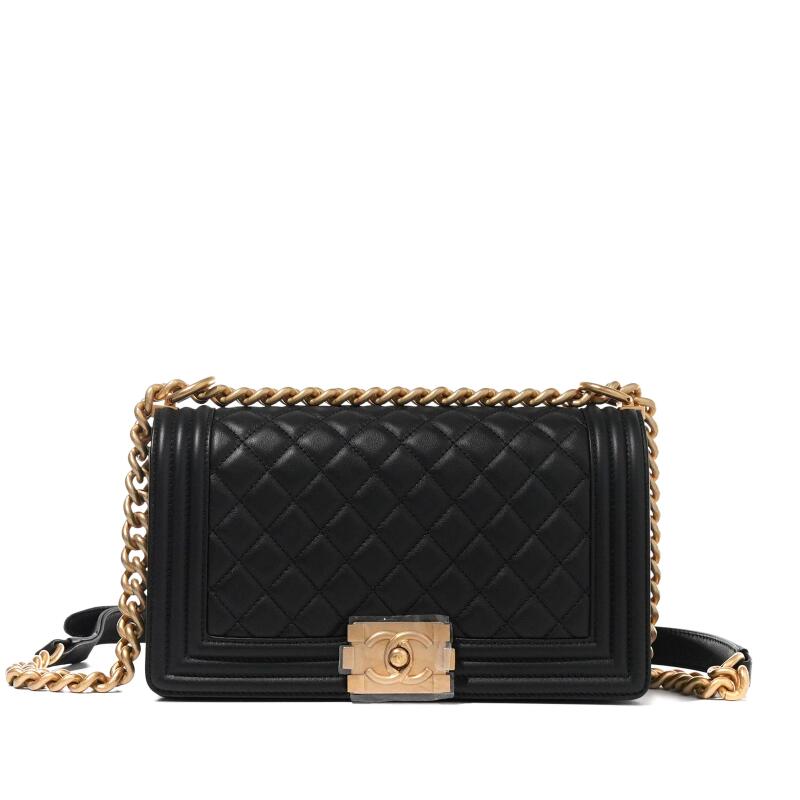 Chanel Black Quilted Lambskin Boy Bag Gold Hardware, 2022