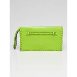 Valentino Valentino Green Lambskin Leather Rockstud Small Clutch Bag