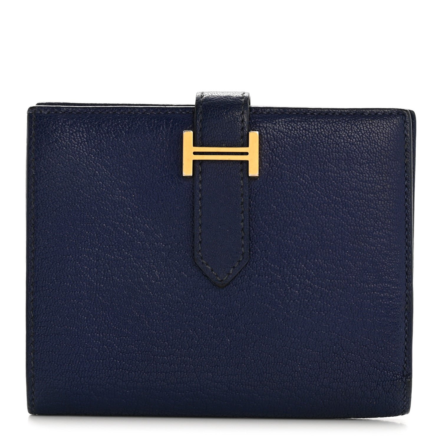 Hermes Chevre Mysore Bearn Compact Wallet Bleu Encre