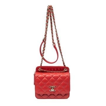 Leather Mini Back To Back Flap Chain