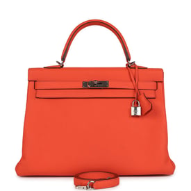 Hermes Pre-owned Hermes Kelly Retourne 35 Orange Poppy Togo Palladium Hardware