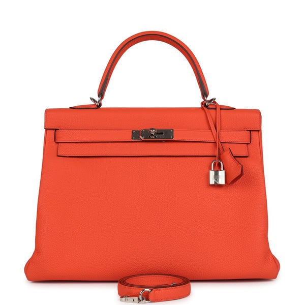Hermes Pre-owned Hermes Kelly Retourne 35 Orange Poppy Togo Palladium Hardware