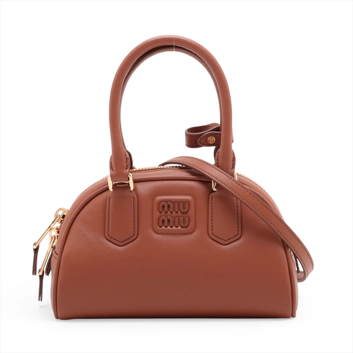 Miu Miu 5BB191 Leather 2 Way Handbag Brown
