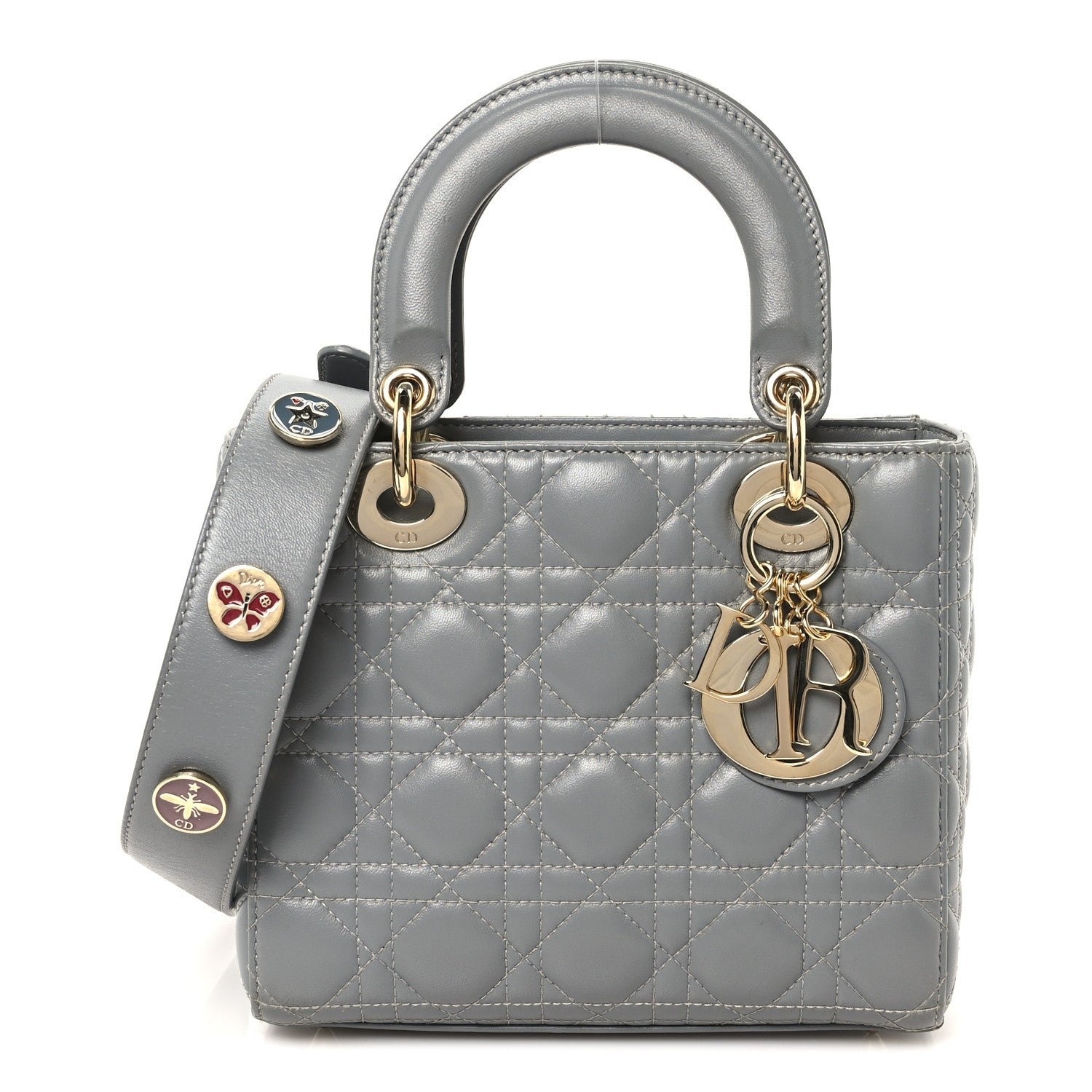 Christian Dior Lambskin Cannage Small Lucky Badges My Lady Dior Grey