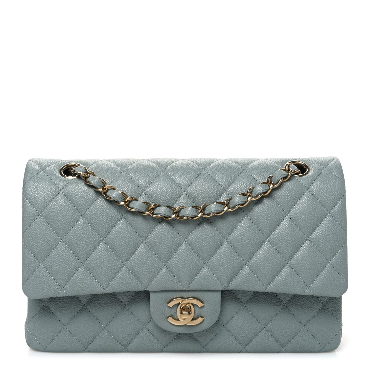 Chanel Caviar Quilted Medium Double Flap Light Green