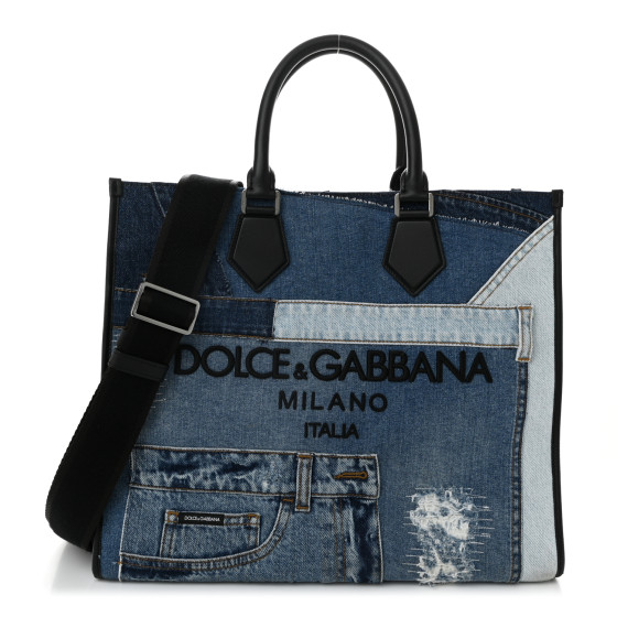 Dolce & Gabbana DOLCE GABBANA Large Denim Patchwork Shopping Tote Blue Black