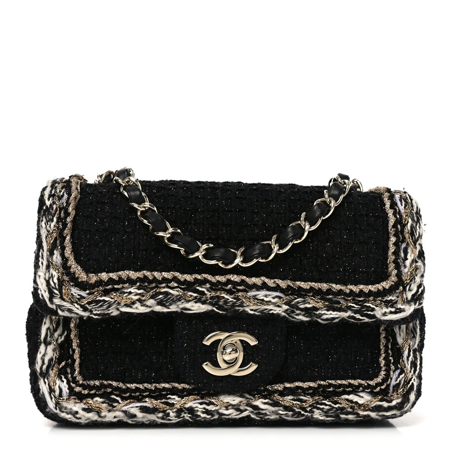 Chanel Tweed Braided Mini Rectangular Flap Black