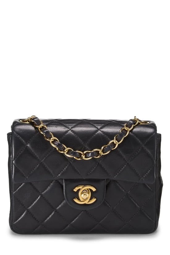 Black Quilted Lambskin Half Flap Mini