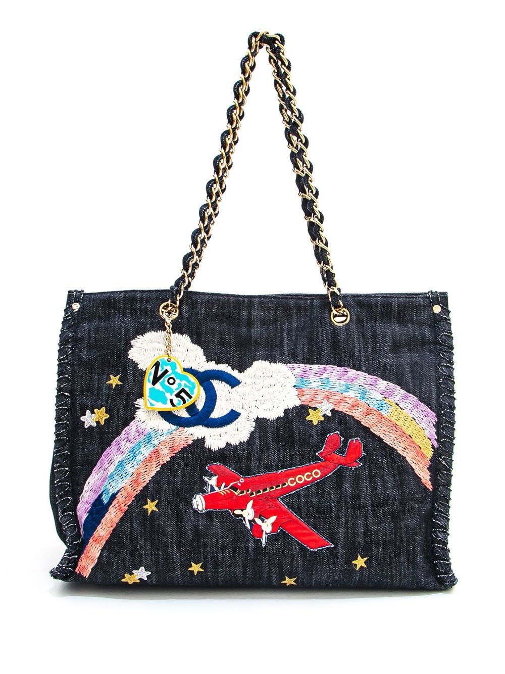 2006 Airplane denim chain tote bag