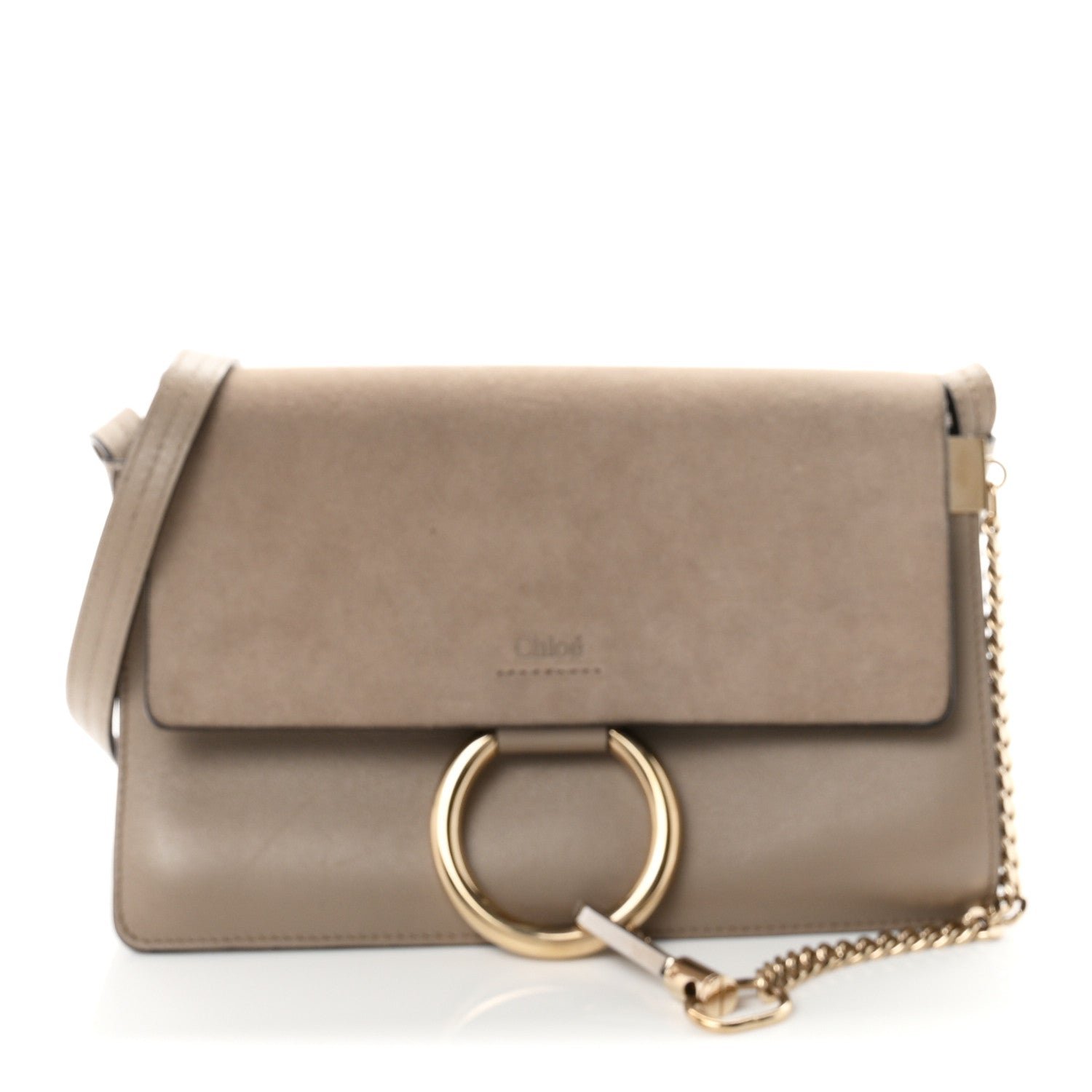 Chloe Suede Calfskin Small Faye Shoulder Bag Motty Grey