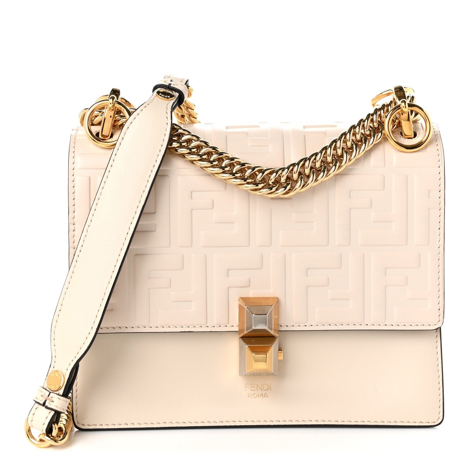 Fendi Vitello Liberty FF 1974 Embossed Small Kan I Shoulder Bag Camelia