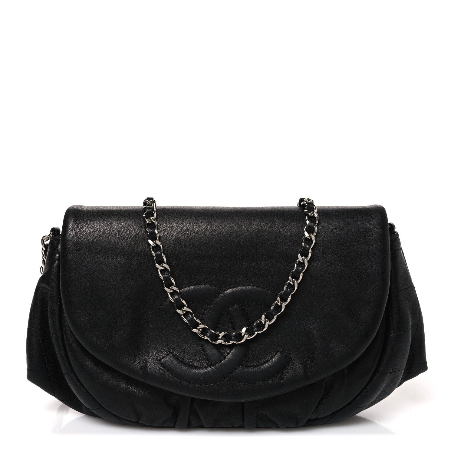 Chanel Lambskin Half Moon Wallet On Chain WOC Black