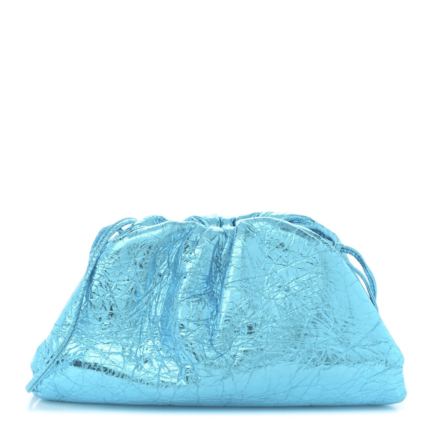 Bottega Veneta Metallic Crushed Calfskin The Mini Pouch Sky Blue