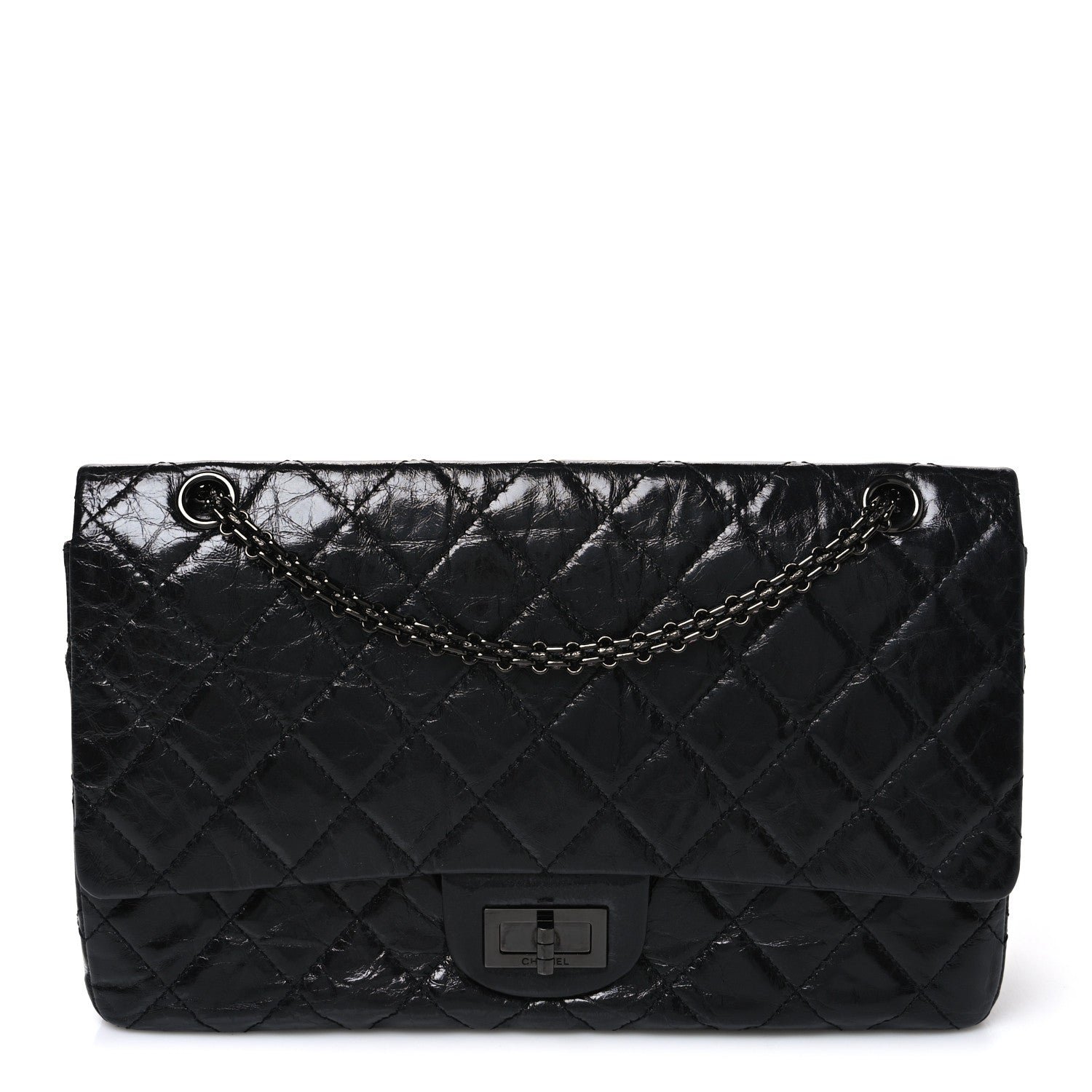 Chanel Glazed Aged Calfskin Quilted 2.55 Reissue 227 Flap So Black