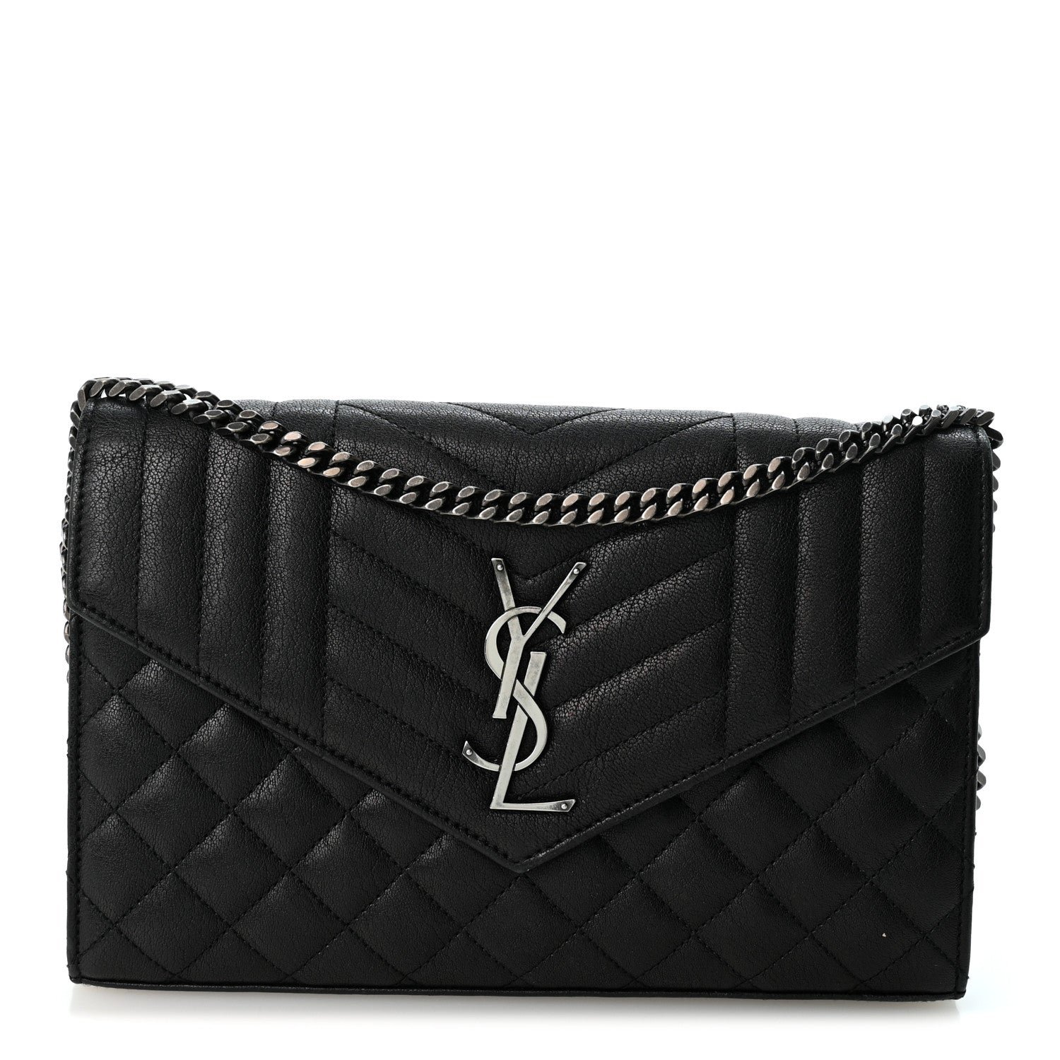 Saint Laurent Saint Laurent Sheepskin Tri-Quilt Monogram Envelope Chain Wallet Black