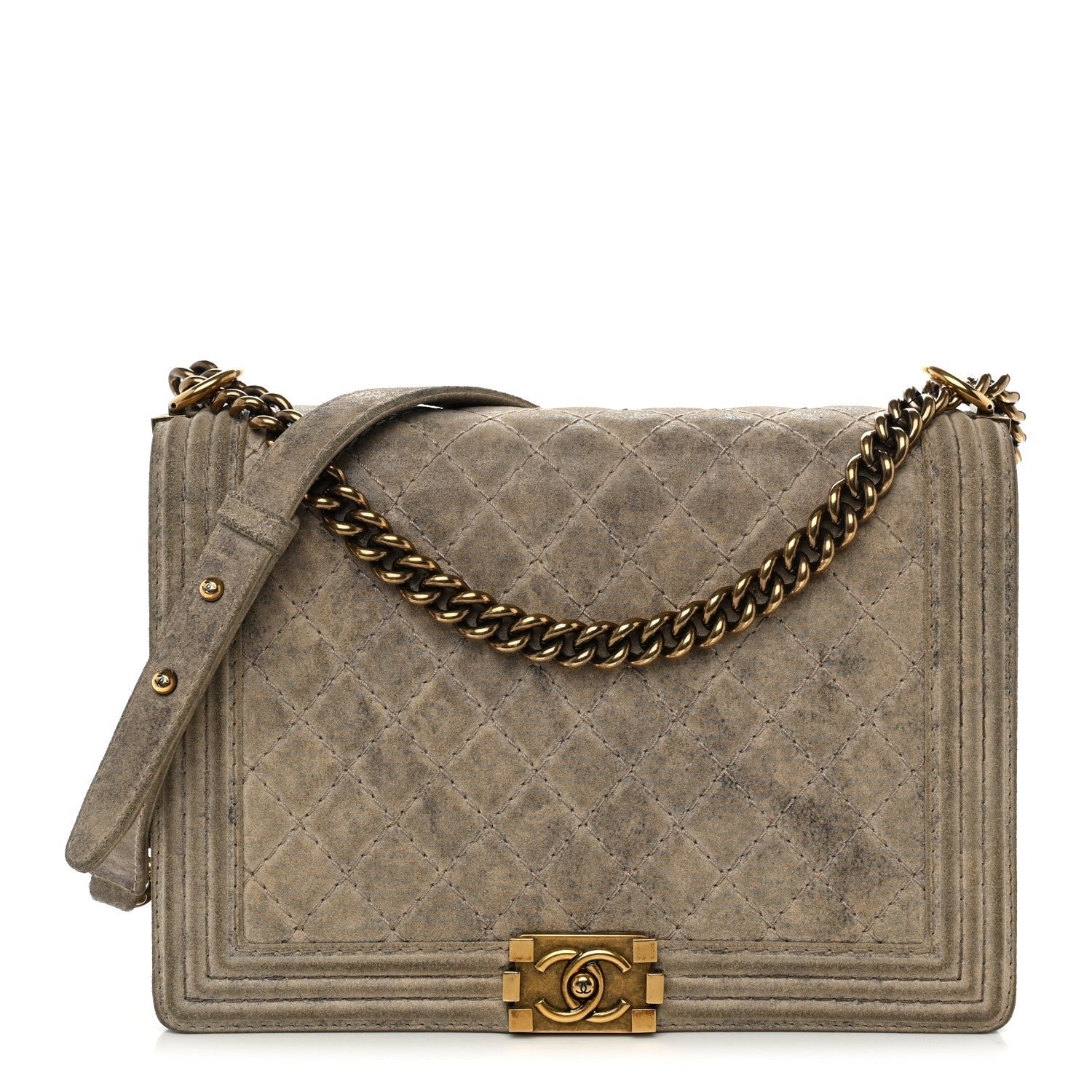 Chanel Iridescent Calfskin Quilted Large Boy Flap Beige