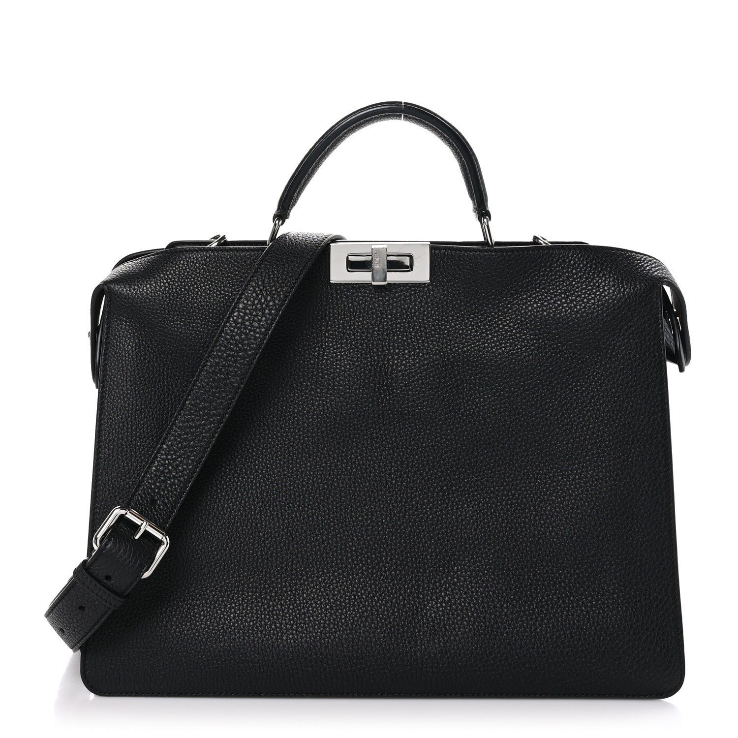 Fendi Cuoio Romano Vitello Cover Glazed Fabric Bi-Color FF 1974 Medium Peekaboo I SEE U Satchel Black Mimosa Tobacco Moro