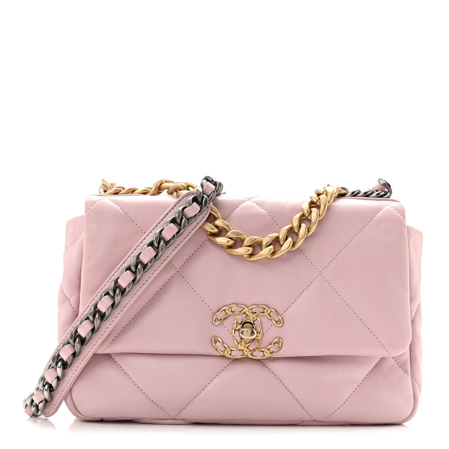 Chanel Lambskin Quilted Medium Chanel 19 Flap Light Pink