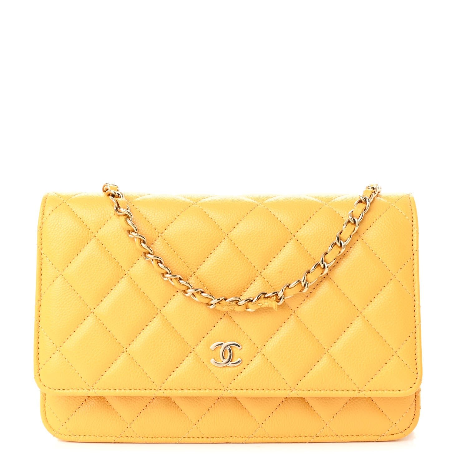 Chanel Caviar Quilted Wallet on Chain WOC Yellow