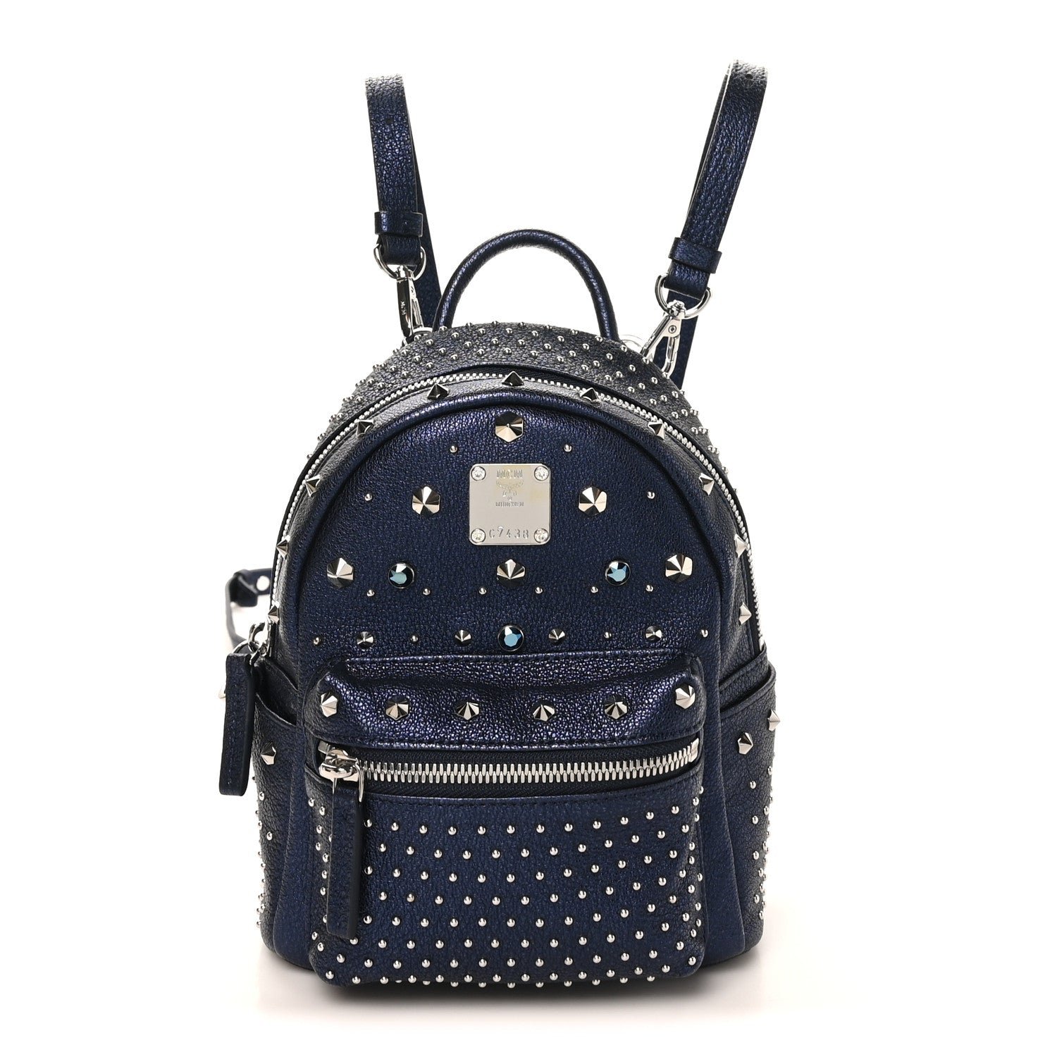 MCM Metallic Calfskin Stud X-Mini Stark Bebe Boo Backpack Blue