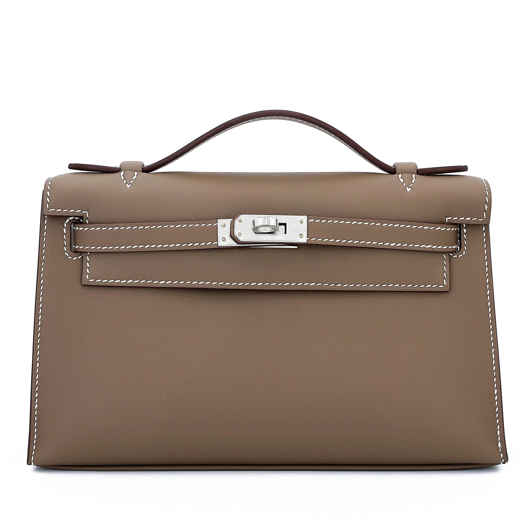 Brand New ( Rank N ) HERMÈS Kelly Pochette Etoupe (18) Swift Palladium hardware G (2026)