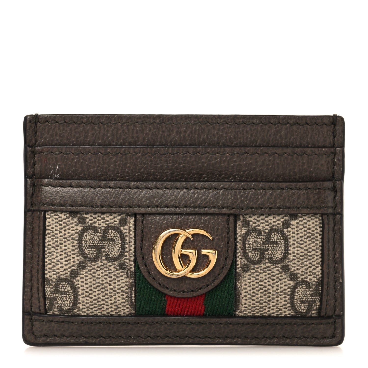 Gucci GG Supreme Monogram Textured Dollar Calfskin Ophidia Card Holder Beige Ebony New Acero