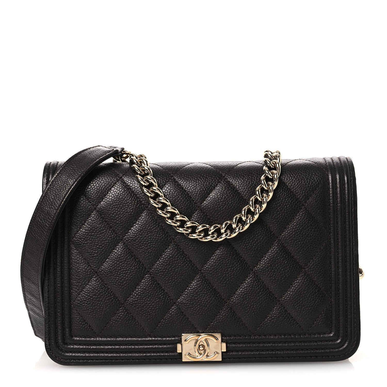 Chanel Caviar Quilted Boy Wallet On Chain WOC Dark Brown