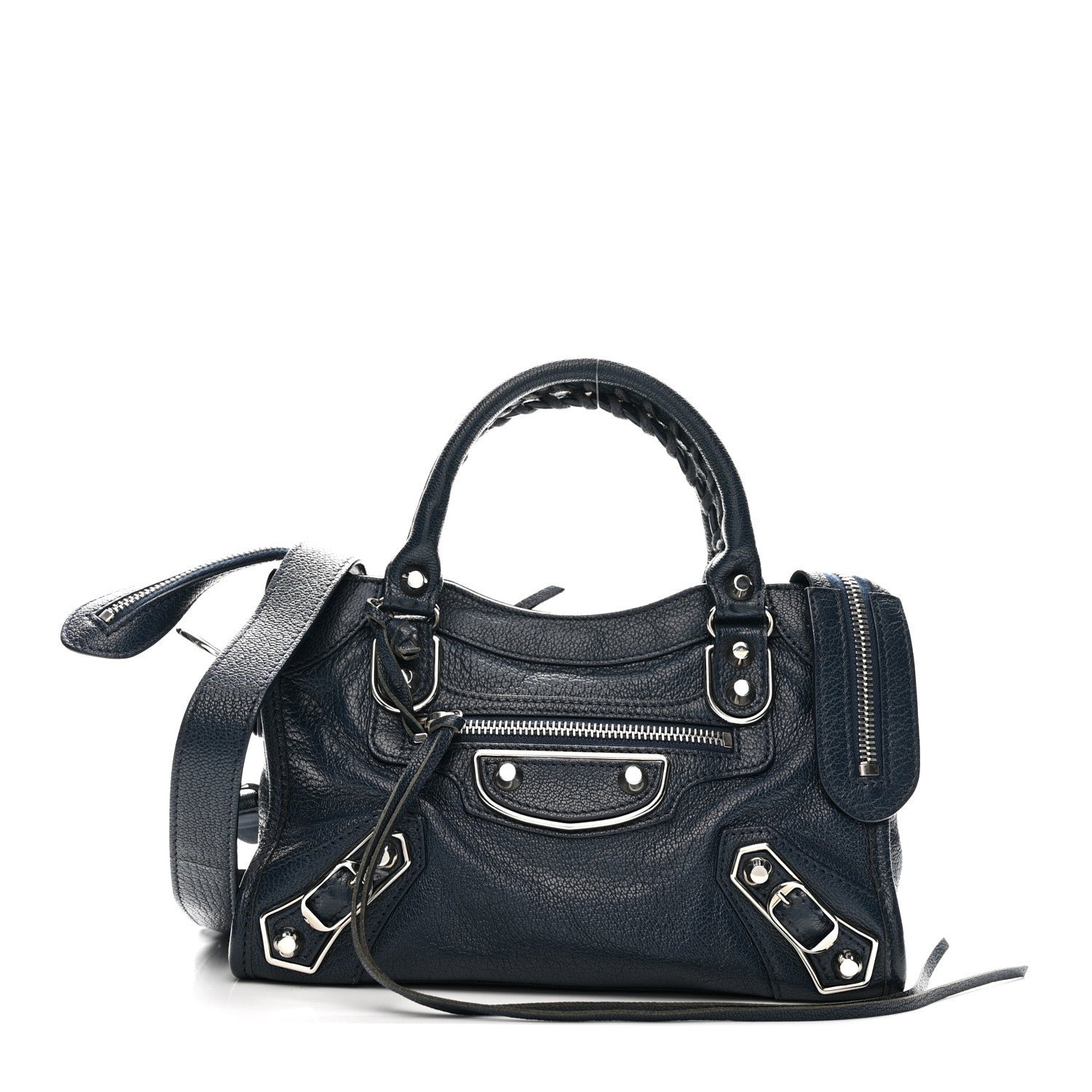 Balenciaga Chevre Silver Metallic Edge Hardware Mini City Bleu de Minuit