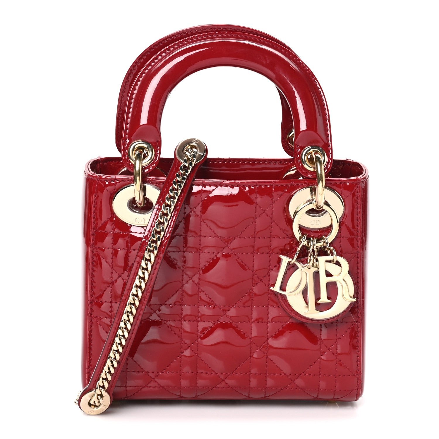 Christian Dior Patent Cannage Mini Lady Dior Red