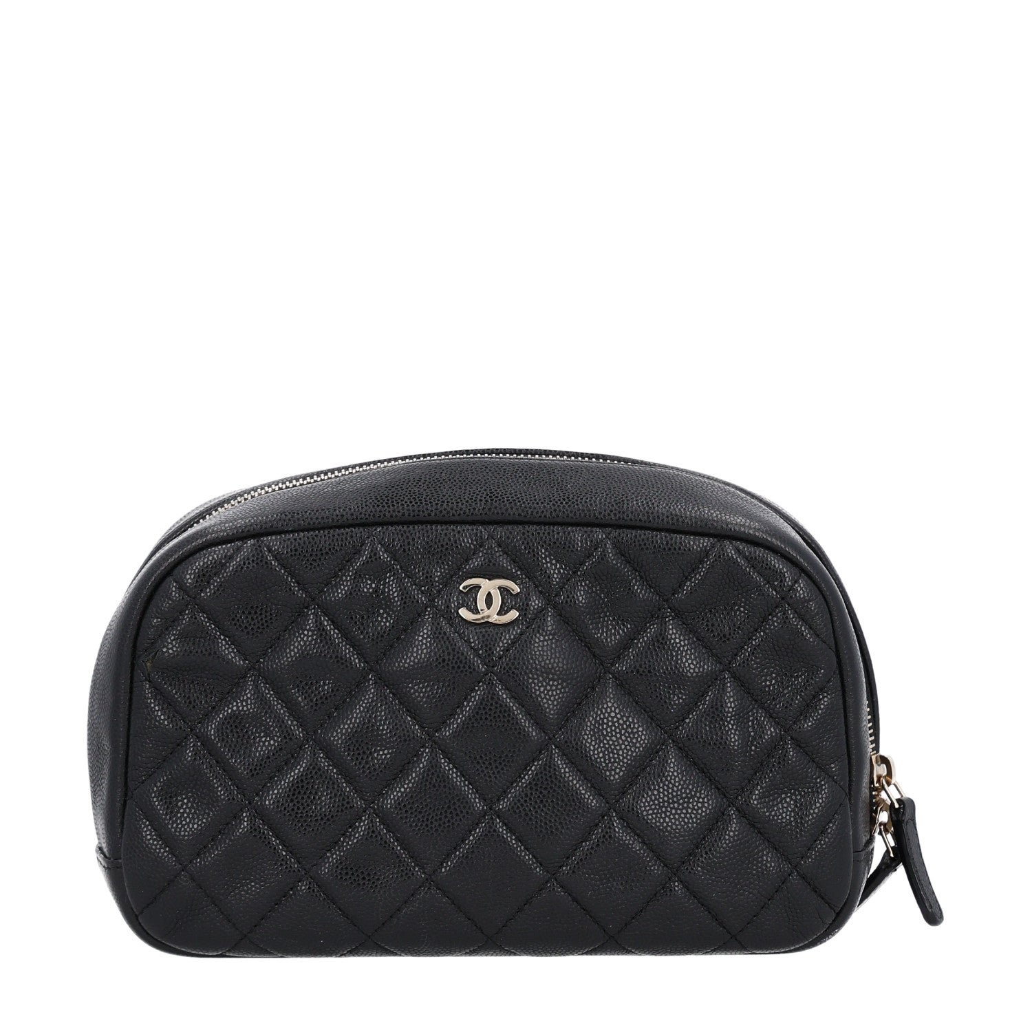 Chanel Caviar Quilted Medium Curvy Pouch Cosmetic Case Black