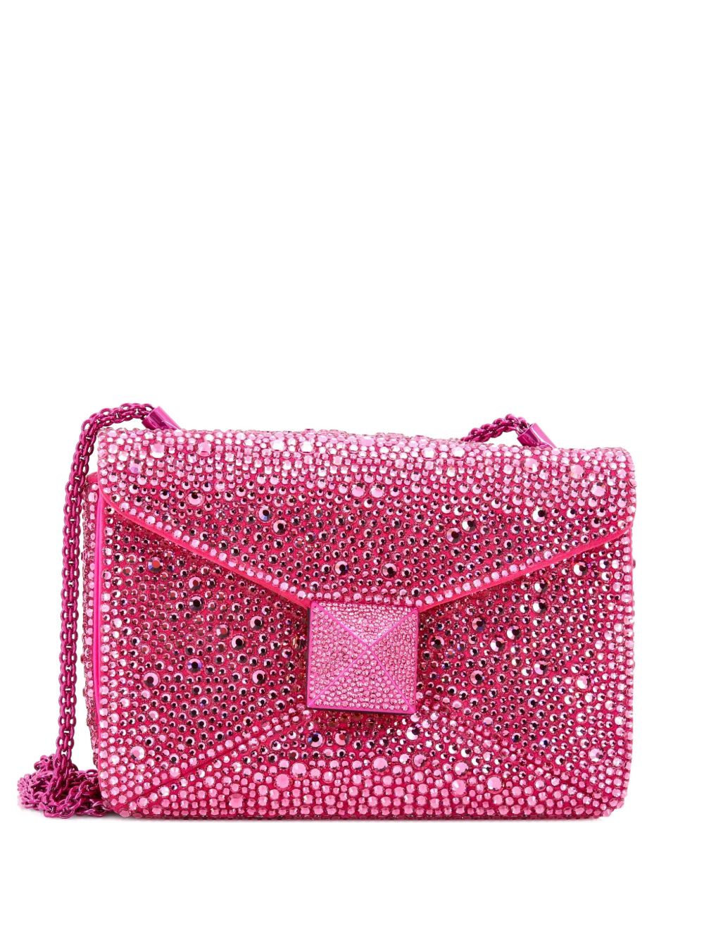 One Stud Chain Flap Bag Crystal Embellished Suede Small shoulder bag