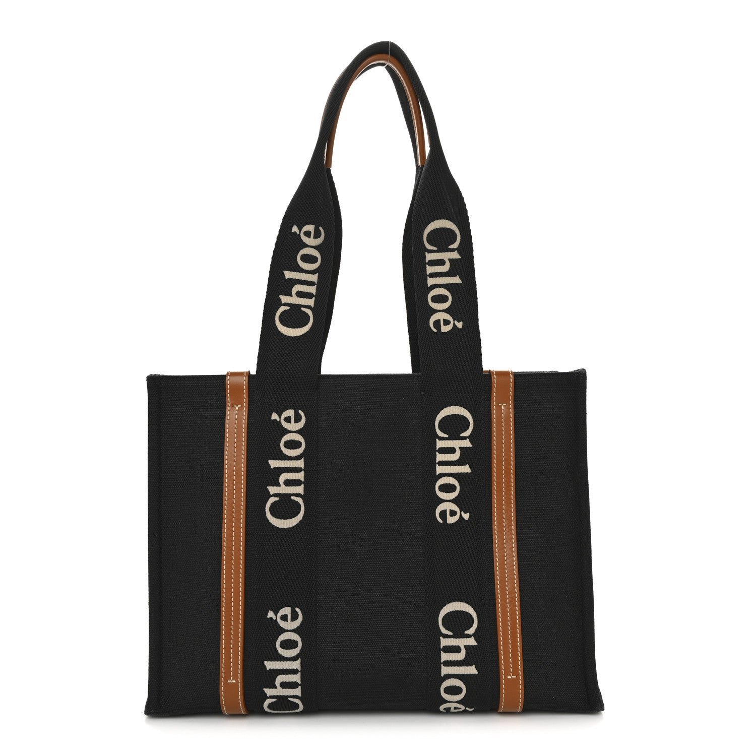 Chloe Chloe Cotton Calfskin Medium Woody Ribbon Tote Black
