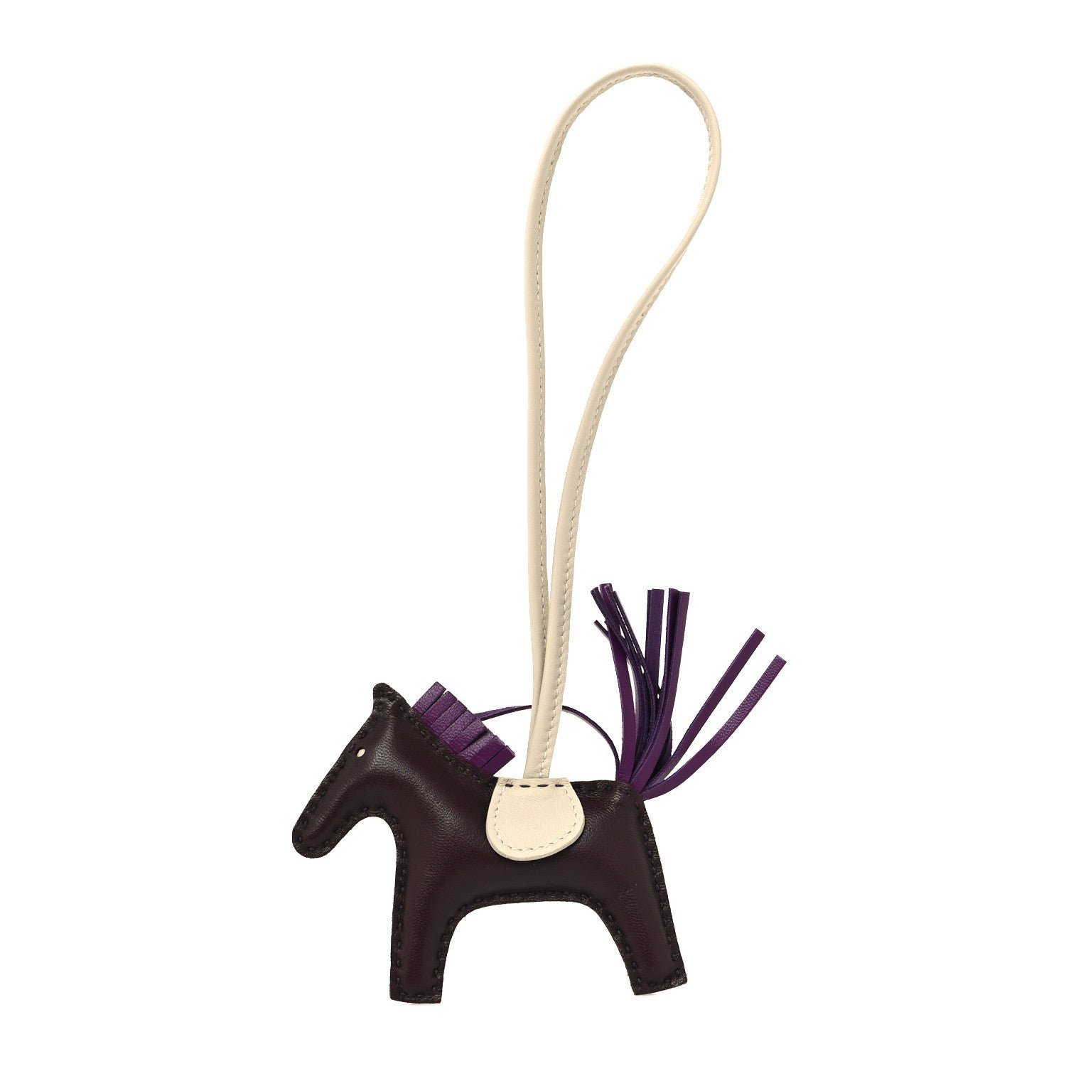 Hermes Milo Lambskin Grigri Rodeo Horse Bag Charm PM Rouge Sellier Craie Violet