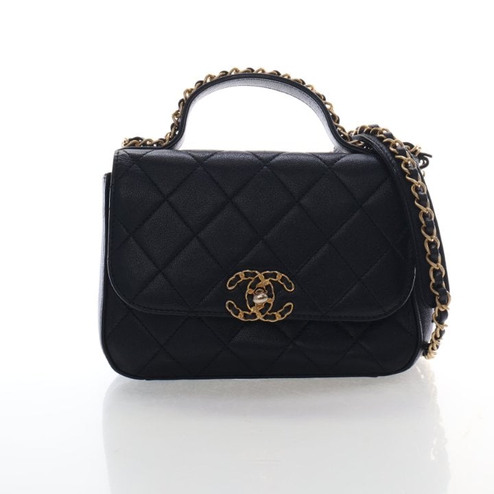 Chanel Small Lambskin Quilted Chain Infinity Top Handle Flap