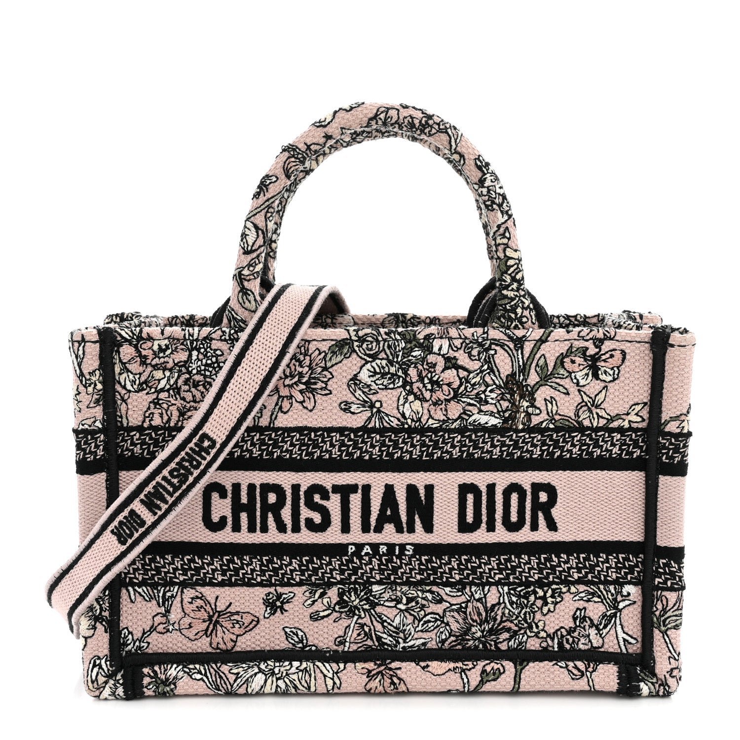 Christian Dior Canvas Embroidered Mini Book Tote With Strap Pink Multicolor