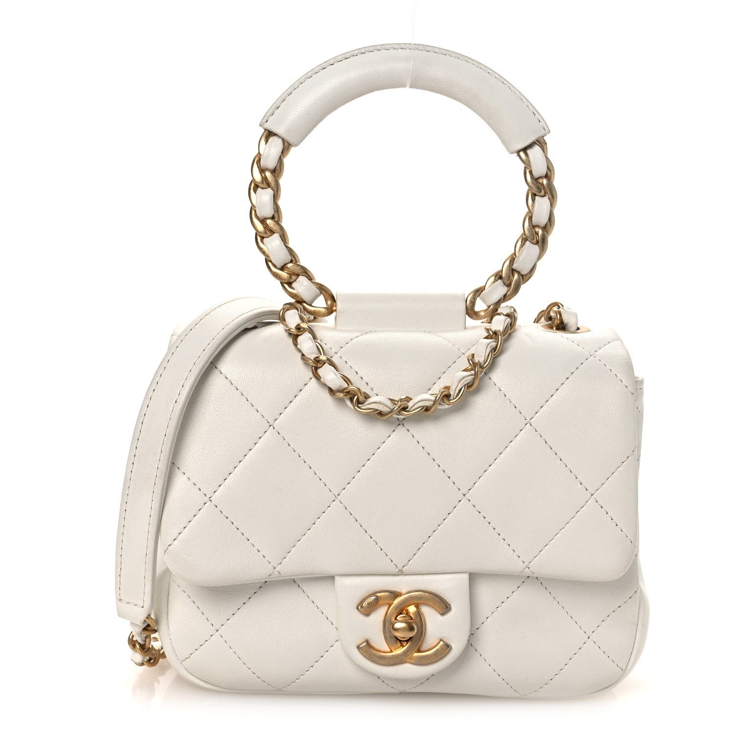 Chanel Lambskin Quilted Small Circular Handle Bag White