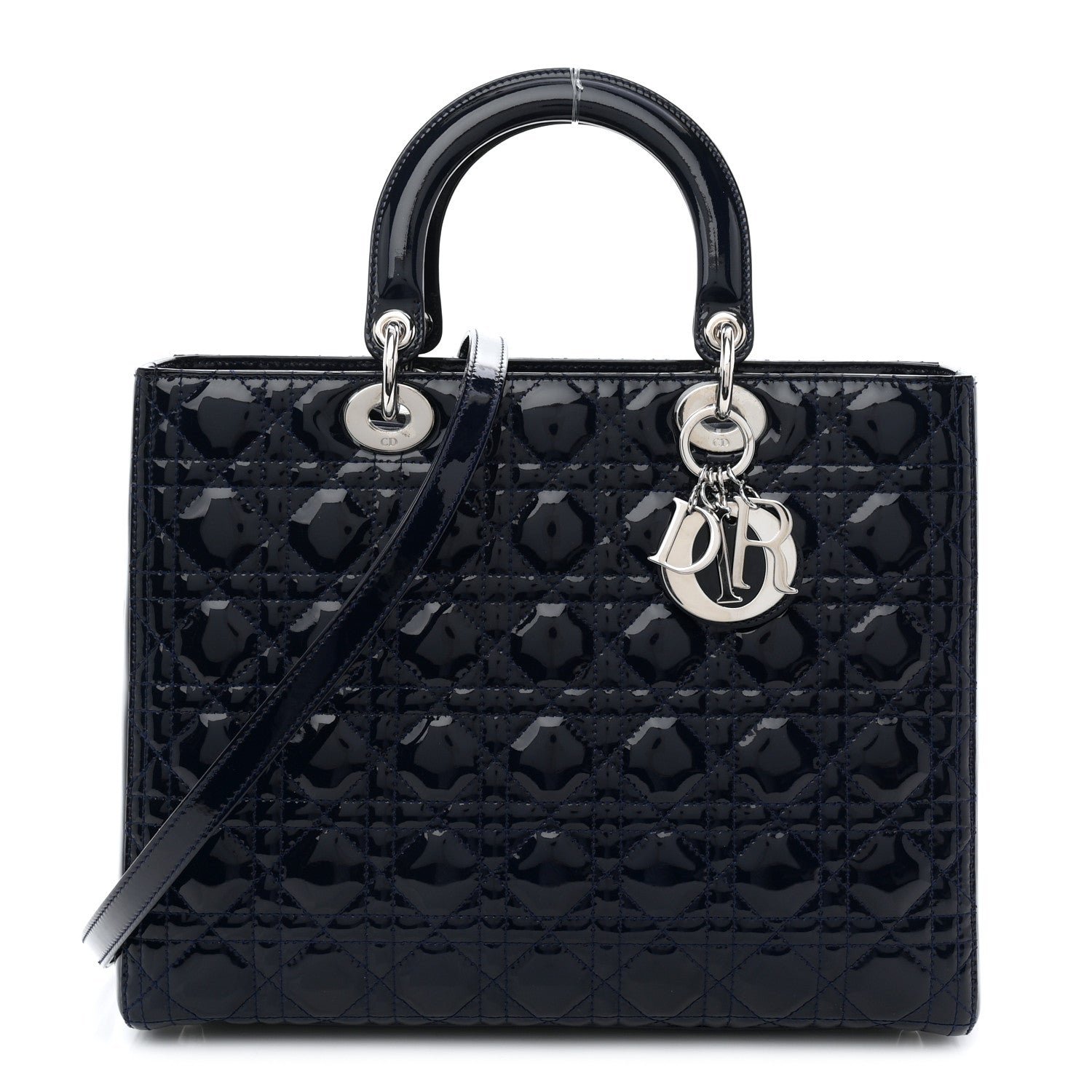 Christian Dior Patent Cannage Large Lady Dior Navy Blue