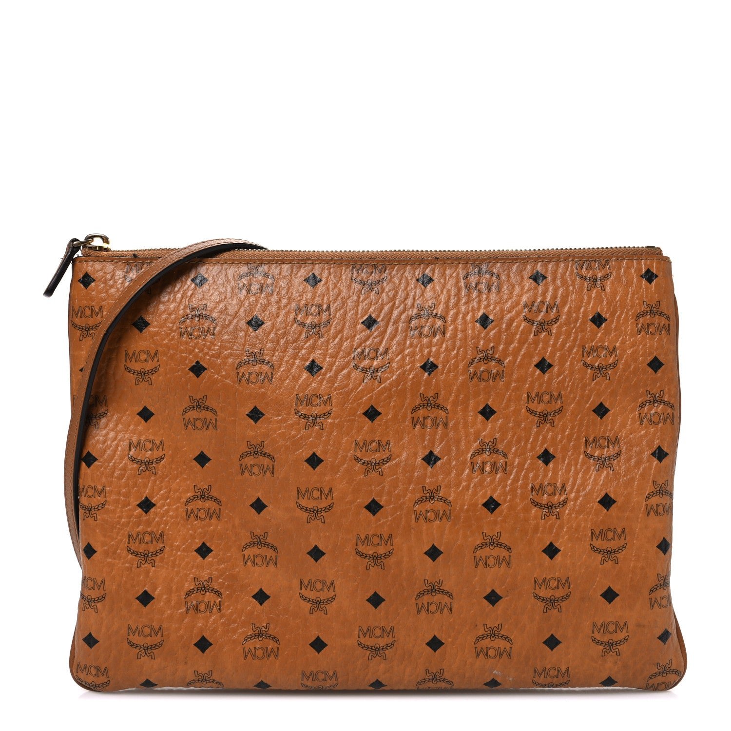 MCM Visetos Medium Crossbody Pouch Cognac