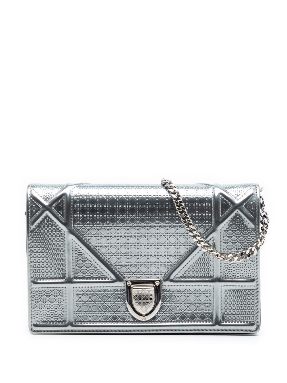 2019 Metallic Patent Microcannage Diorama Wallet on Chain crossbody bag