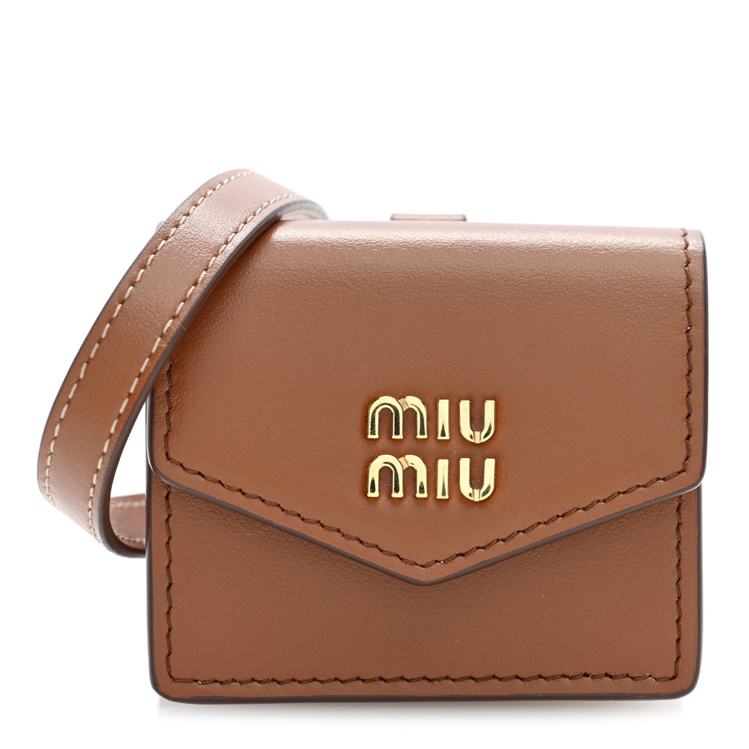 Miu Miu Nappa Flap Pouch Bag Charm Cognac Orange