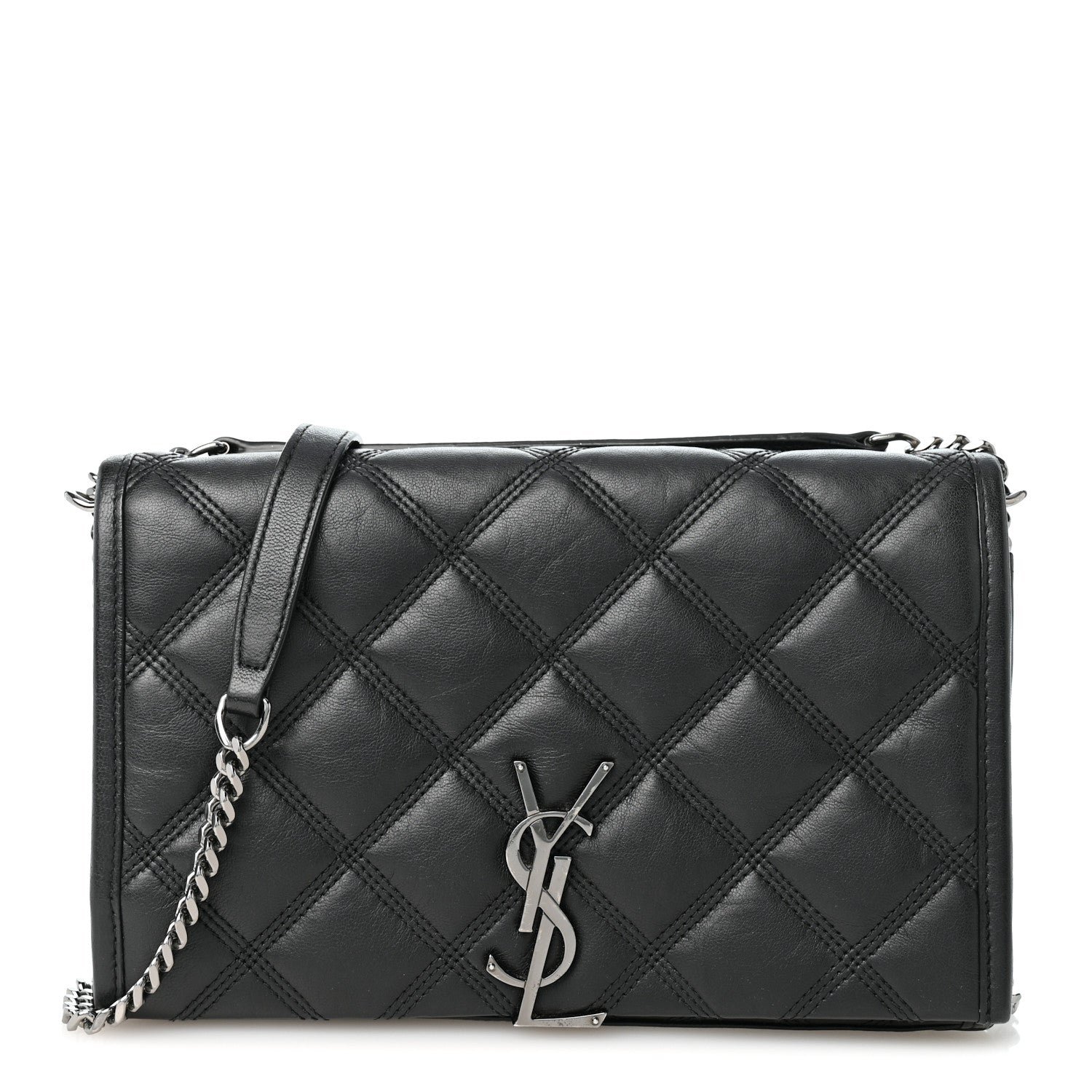 Saint Laurent Lambskin Diamond Quilted Becky Chain Wallet Black