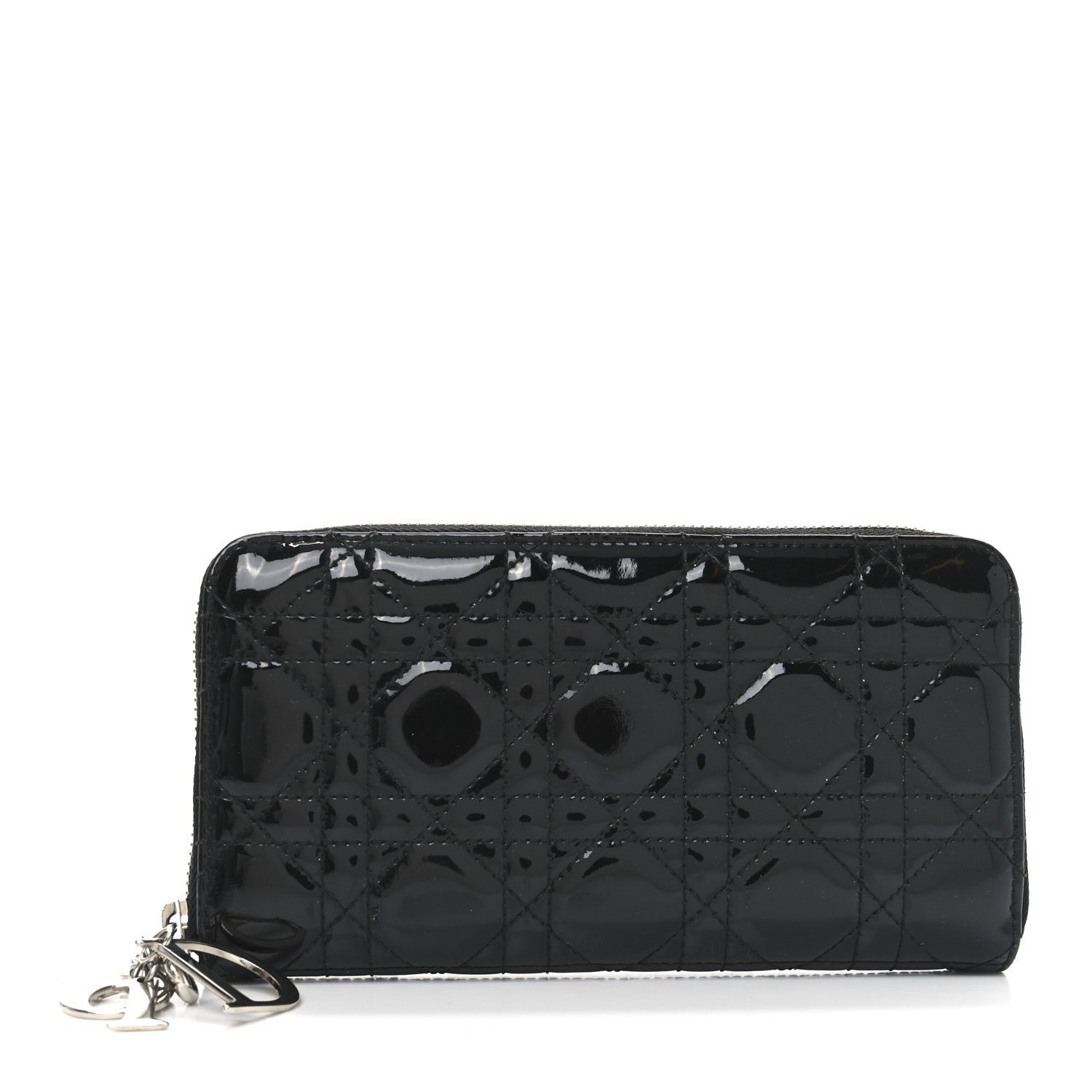 Dior Patent Cannage Lady Dior Continental Zip Wallet Black