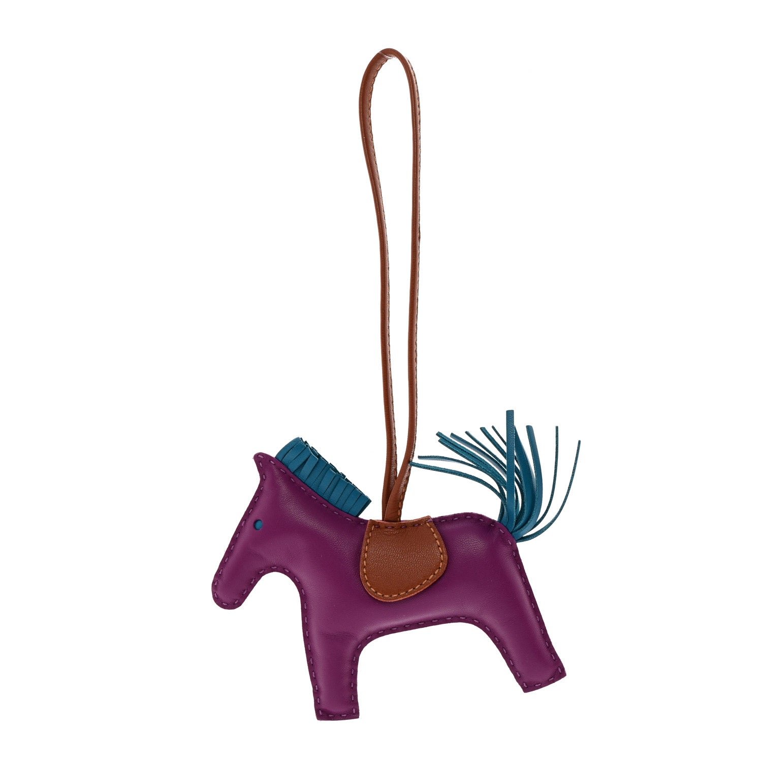 Hermes Milo Lambskin Grigri Rodeo Horse Bag Charm MM Anemone Bleu Izmir Fauve