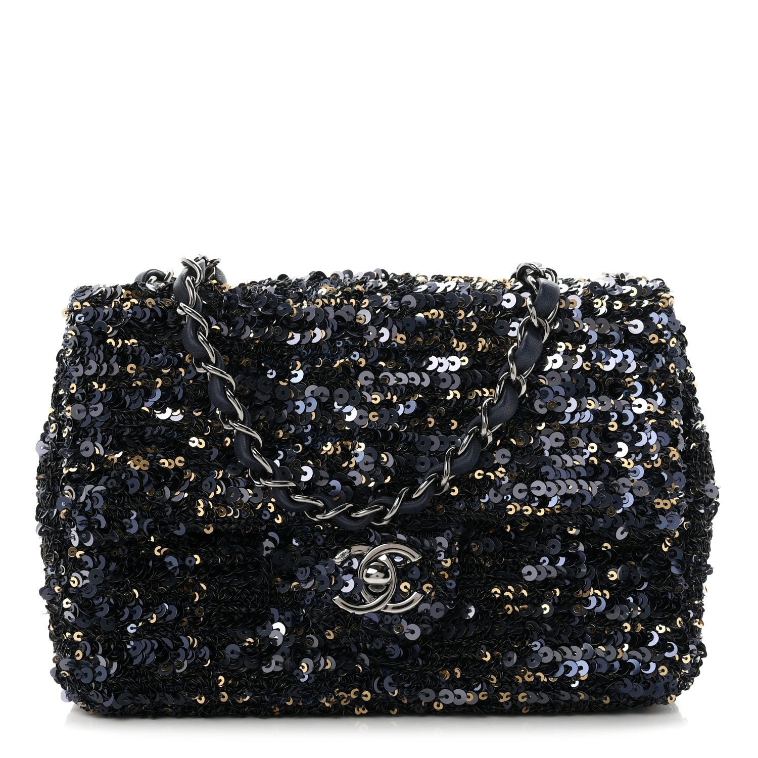 Chanel Sequin Mini Rectangular Flap Blue Black Ruthenium