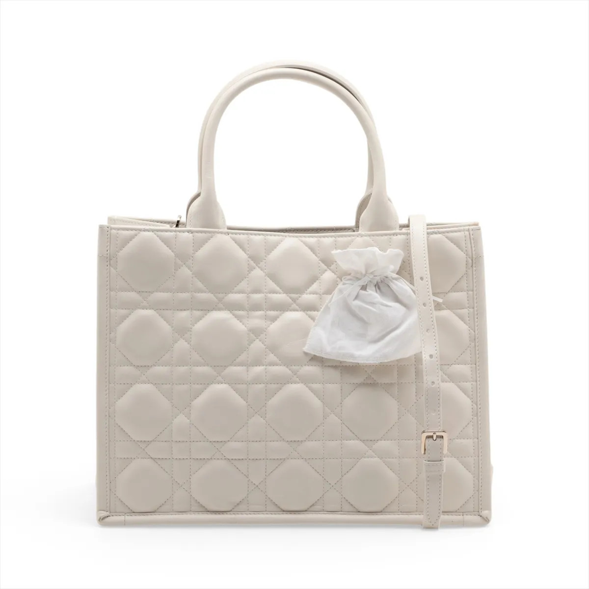 Christian Dior macros Cannage Book Tote Medium Leather 2 Way Tote Bag White